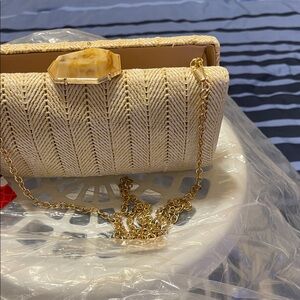 Elegant Cream Clutch with Gold Chain